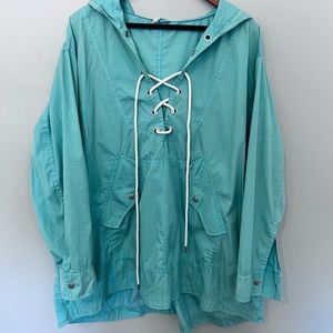 Free People Jacket Women’s M/L Turquoise Sky Blue Poplin Lace Up Pullover